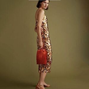 Mango Gala Sequin Midi Dress Women’s Small Copper Orange Sleeveless Party NWT